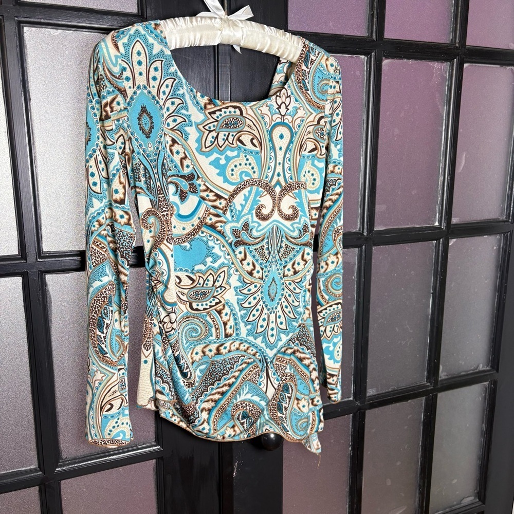 Maurices Y2K Paisley Long Sleeve Scoop Neck Boho Top Size Medium - Picture 1 of 6